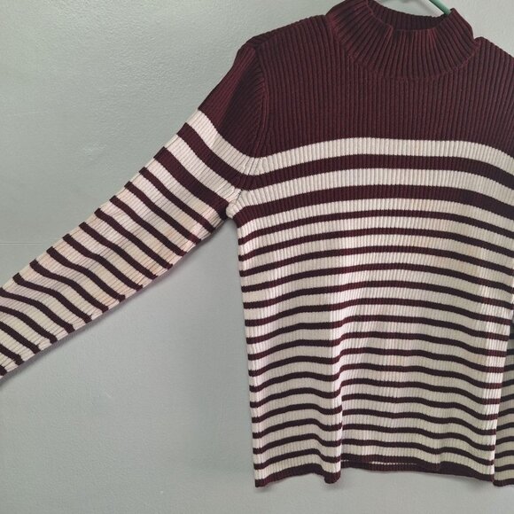 Studio Works Striped Sweater Soft Burgundy Red Womens Large Turtleneck - Picture 2 of 7